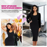 Women Built in Shapewear Maxi Dress Body Shaper Under Dress One Piece Tummy Control Knee Length Skirt Dresses Shapewear 6