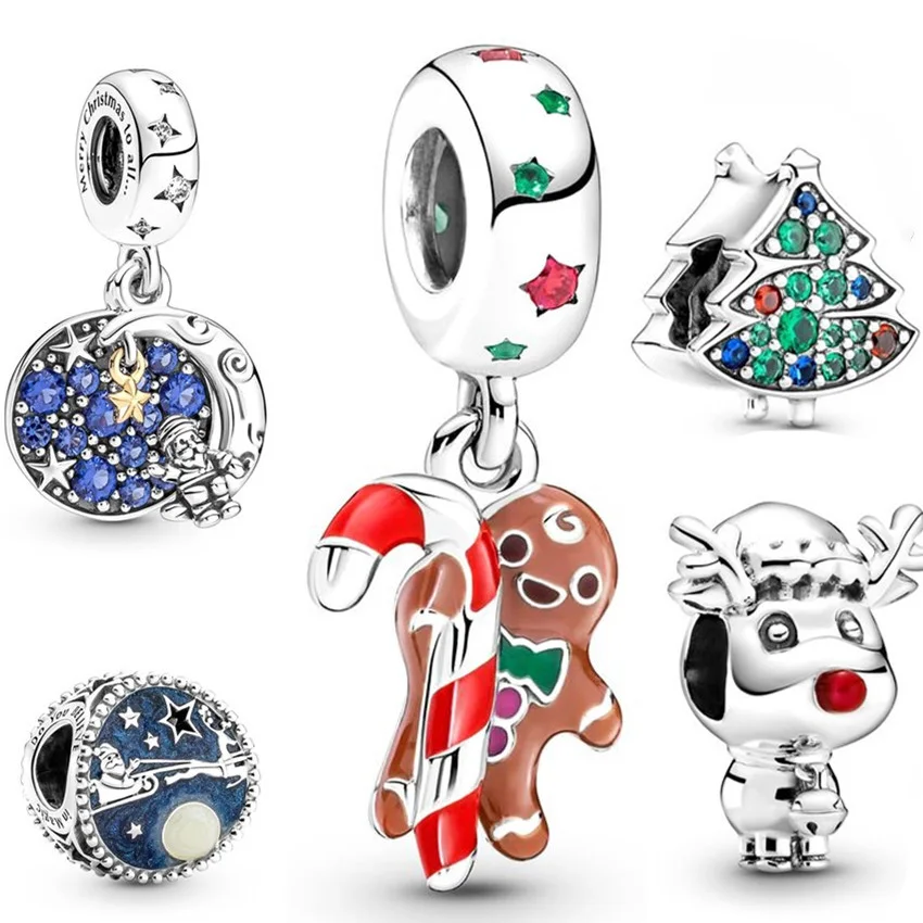 

New 925 silver Santa Claus Christmas Tree Gift Box Reindeer Snowman Charm Beads Fit Original Pandora Bracelet DIY Jewelry Gift