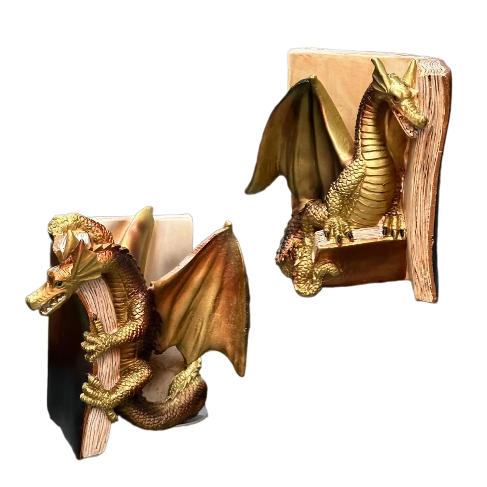 2 Pieces Dragon Decorative Bookends Book Stopper Artwork Heavy Duty Gifts Resin Ornament Shelf Decor Dragon Figurine for Home