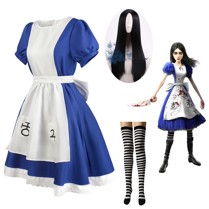 Gioco Alice Madness Returns Costume Cosplay Princess Dress Maid Dress Made Halloween Party Maid Dress Grembiule Parrucca Per Le Donne Ragazze