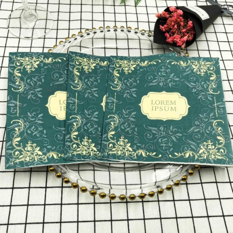 20pcs/pac Green Simple Flower Colorful Printed Napkin Western Restaurant Coffee Shop Wedding Mouth Cloth Wooden Pulp Paper 33cm