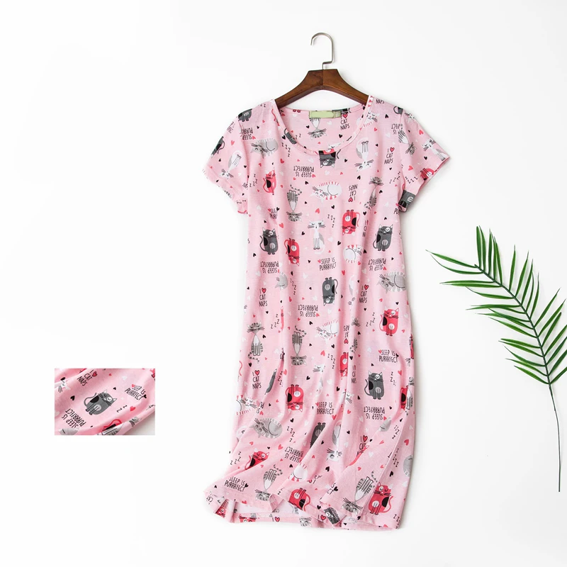 Summer Nightgowns O-neck Cotton Cartoon Women's Sleepwear Nightwear Plus Size Sleep&Lounge Nightdress Short-Sleeve Home Dress