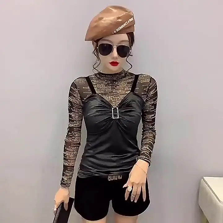 8149 Spring Autumn False Two Piece T Shirt Women Half High