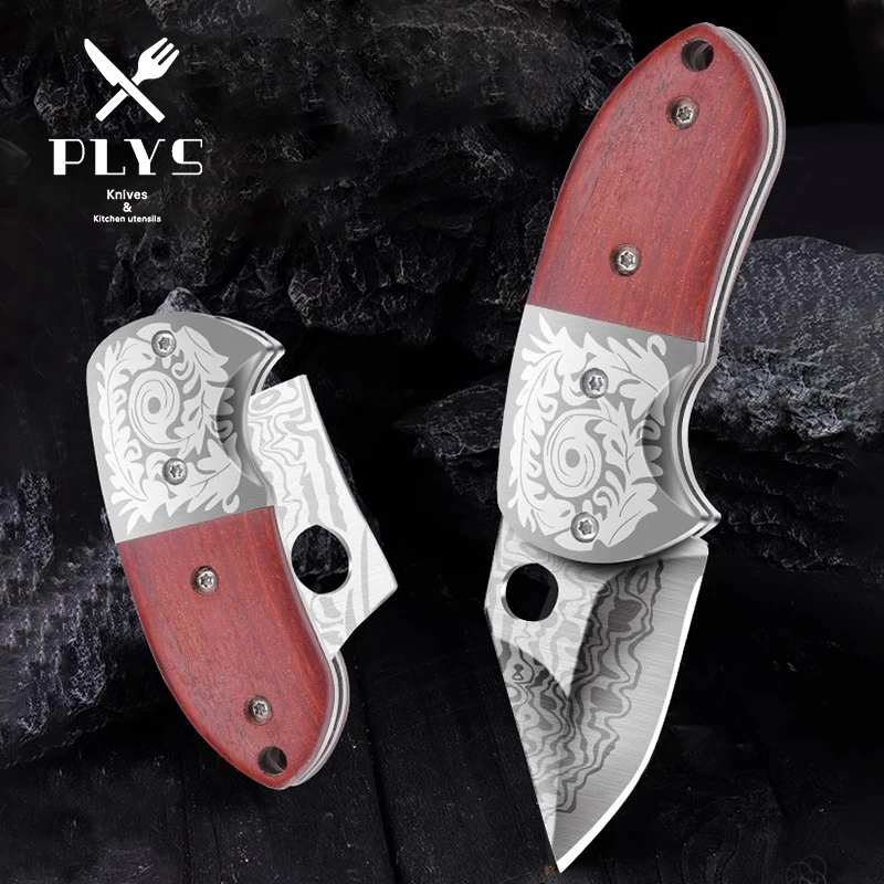 

PLYS Mini Folding Knife, Stainless Steel Beautifully Patterned Folding Fruit Paring Knife, Easy to Carry Portable Pocket Knife