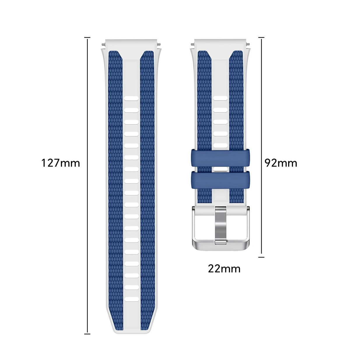 Dual-Color Breathable Silicone Watch Band Strap, 22mm