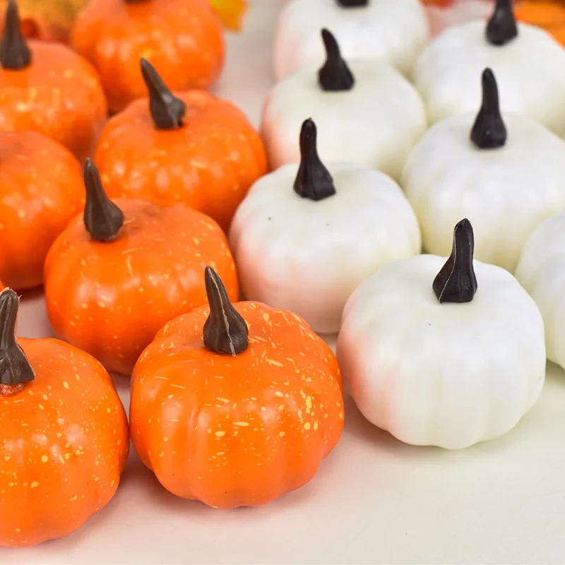 12Pcs Artificial White Orange Pumpkins Decorative Harvest Pumpkins for Fall Wedding Thanksgiving Halloween Table Centerpieces