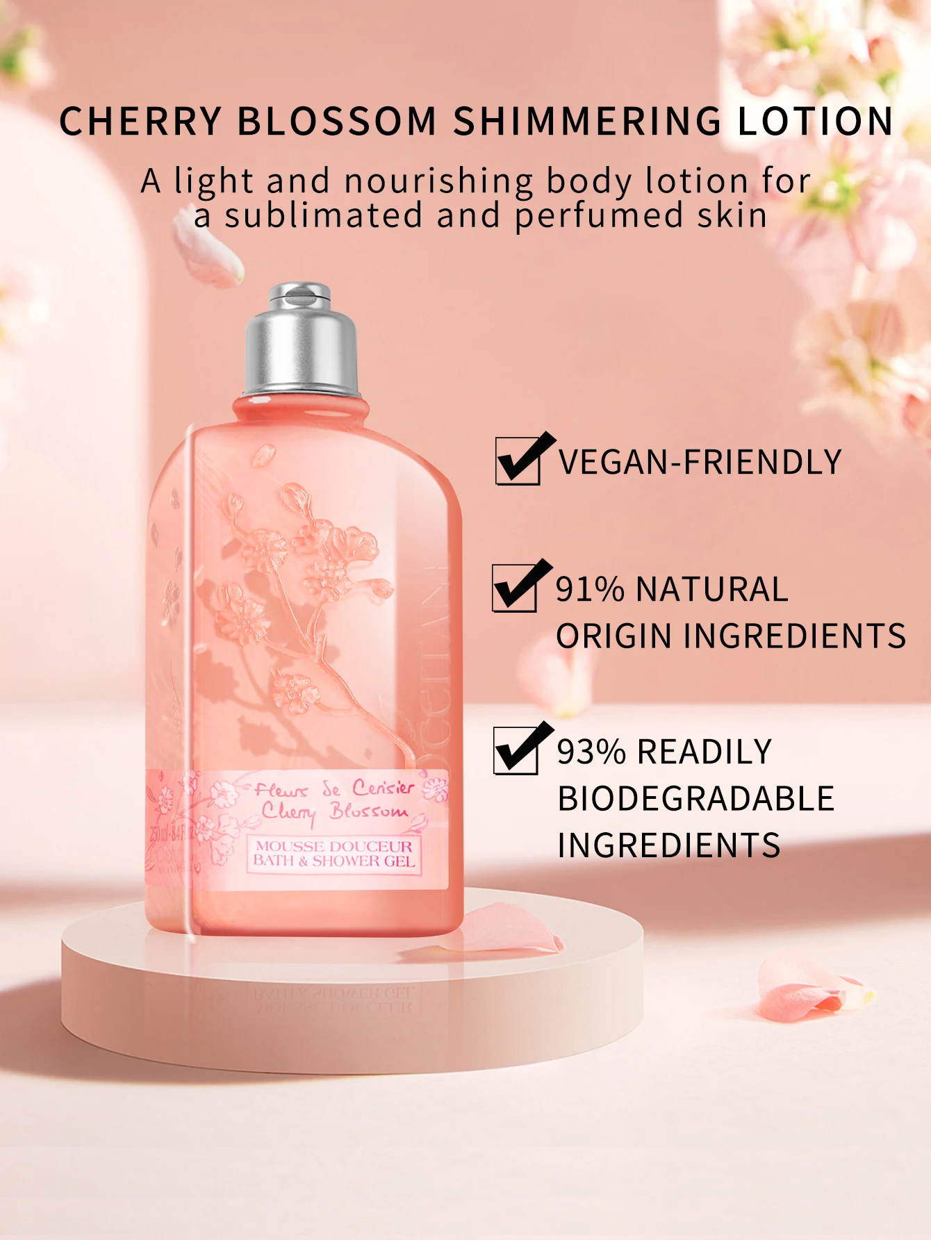L'Occitane en Provence Cherry Blossom Bath & Shower Gel-8.4 FL.OZ./250ML