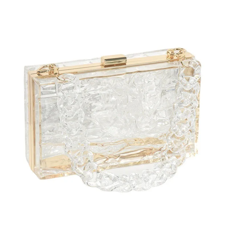 VALICLUD Borsa a Tracolla Pochette in Acrilico Trasparente Borsa da Sera Trasparente Rotonda con Cinturino a Catena Imitazione Perla per Donna