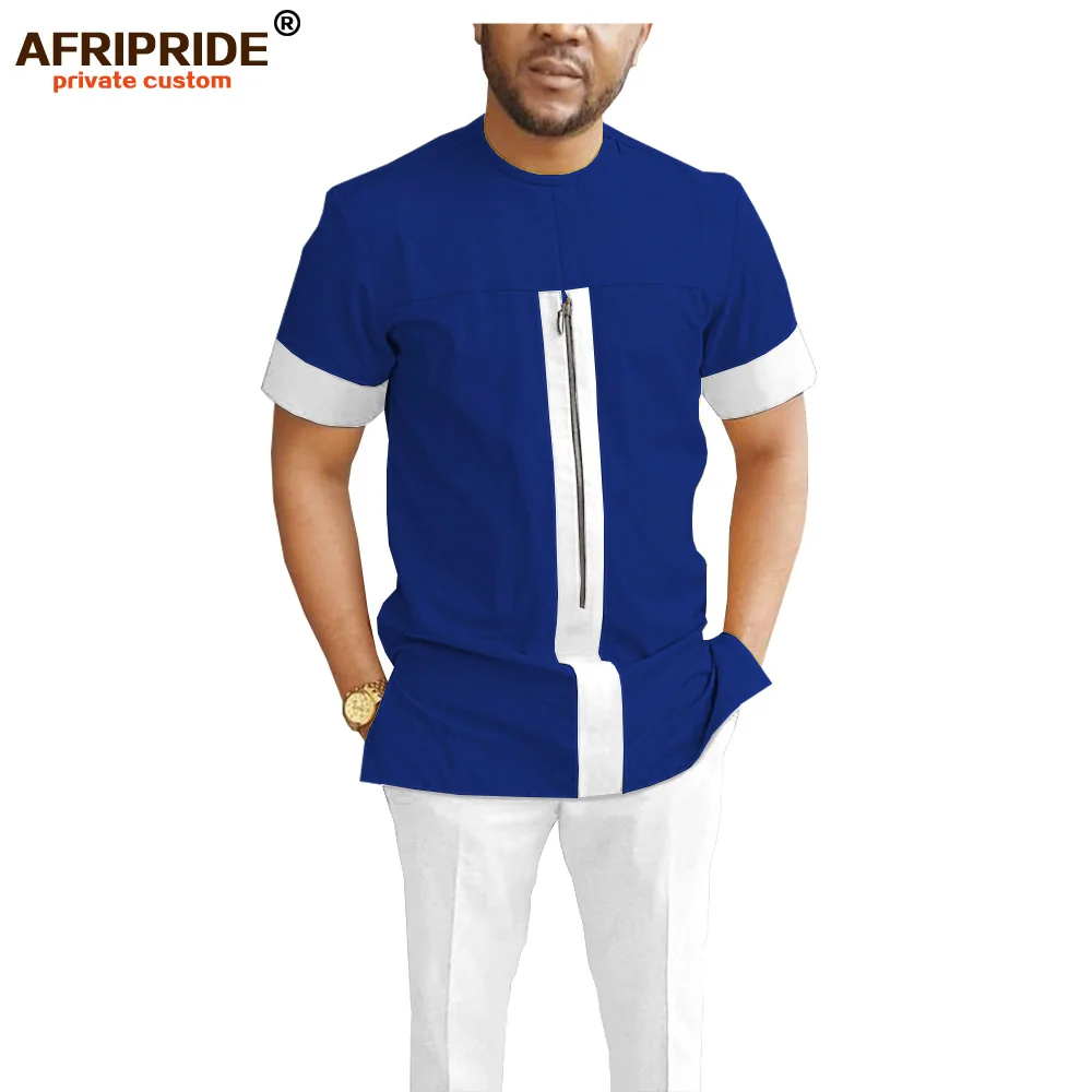 African Men Dashiki Clothing Short Sleeve Tops + Ankara Pants Set Tribal Tracksuit Blouse Shirt Attire  AFRIPRIDE A1916070