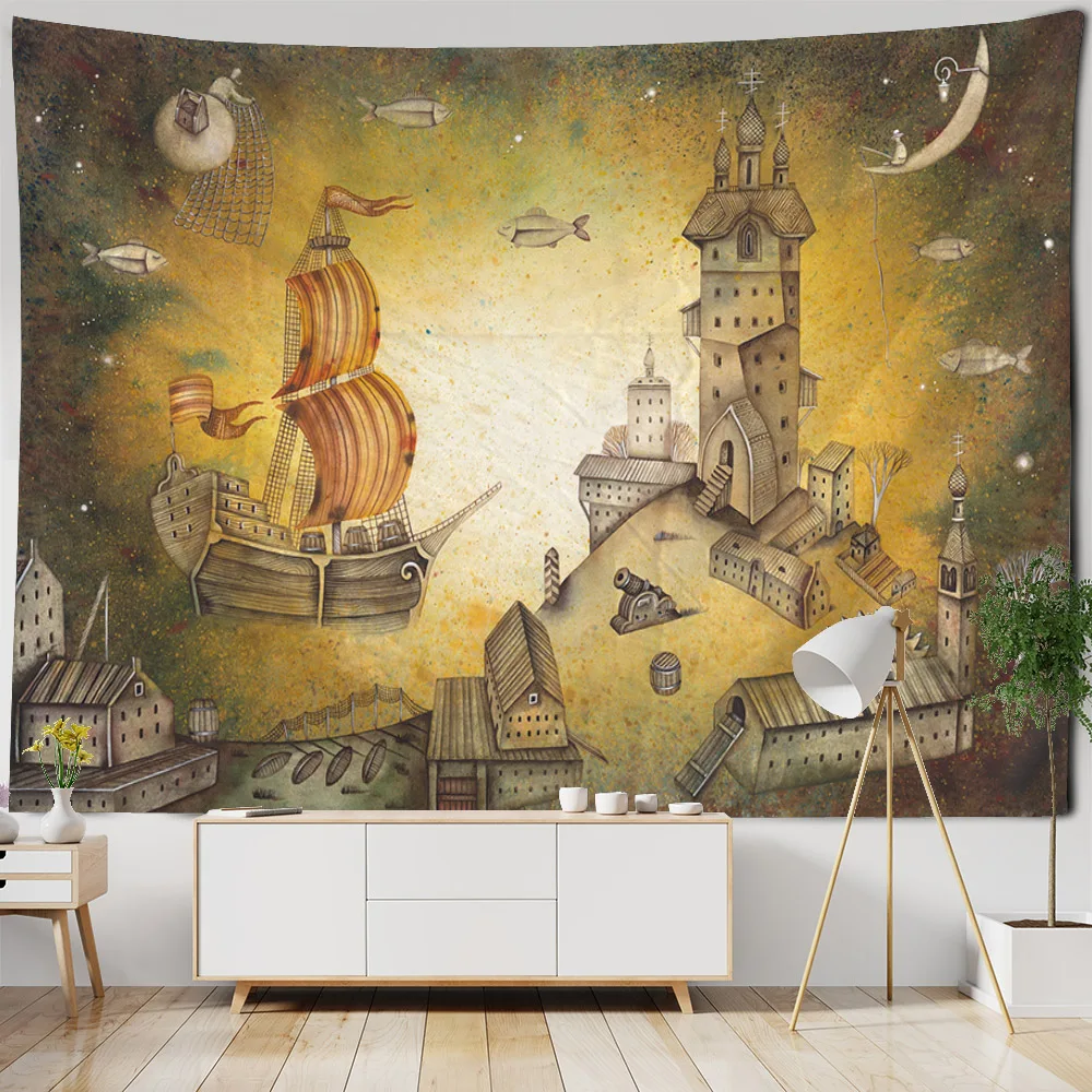 Vintage pirate ship tapestry tapestry decor Home Decoration Wall Hanging Art Decoration Background Cloth Living Room Printing Mural