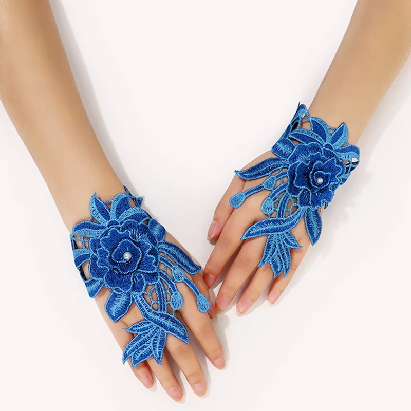 Summer Sexy Lace Rose Flower Gloves Women Half Finger Sunscreen Short Gloves Female Driving Cycling Fingerless Mitten Guantes