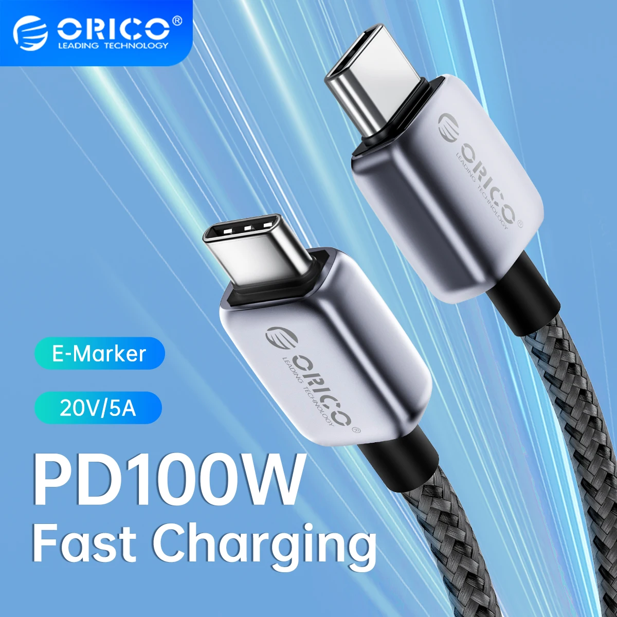  ORICO 100W PD USB C Cable 5A Fast Charging Cord Type C Nylon Braid for MacBook Pro iPad Pro Air Samsung Galaxy Laptop Phone 