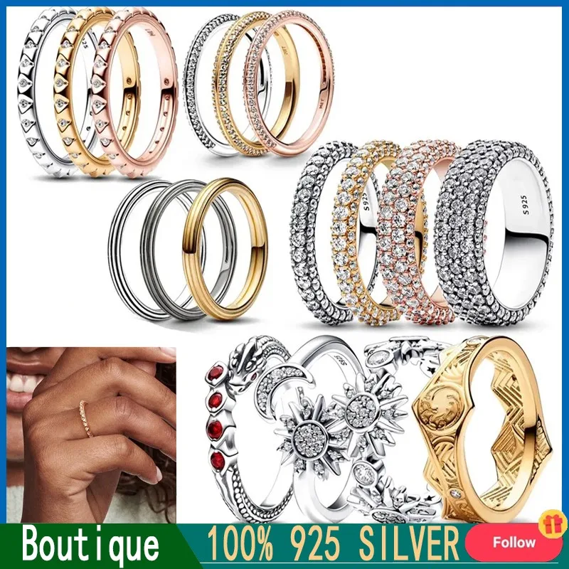 New Women's Popular Ring 925 Sterling Silver Original LogoME Series Crown Dense Pattern Sun Crescent Ring DIY Charming Jewelry