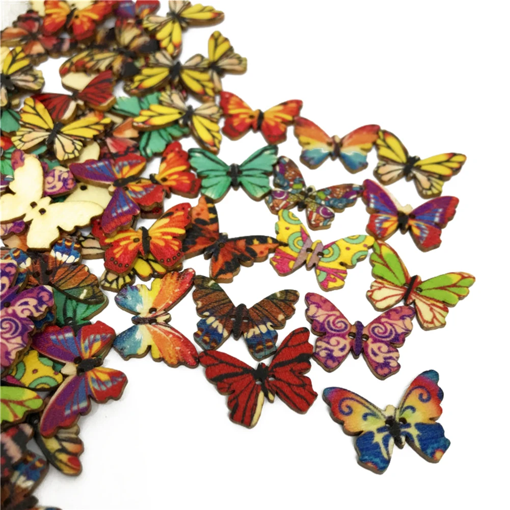 Vintage Wooden Buttons Printing Butterfly Flower Gear Round Buttons DIY Sewing Craft Scrapbooking Knitting Clothes Decor