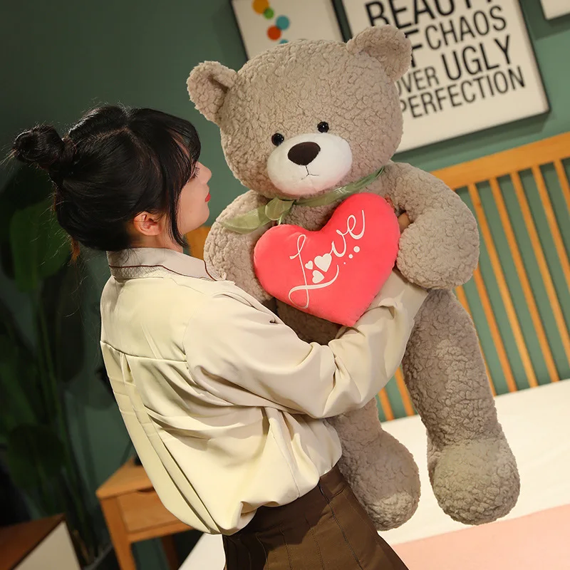 Kawaii Soft Teddy Bear Hug Heart Plush Doll Cute Stuffed Animal Cartoon Bears Plush Toy for Girls Valentine's Day Birthday Gifts