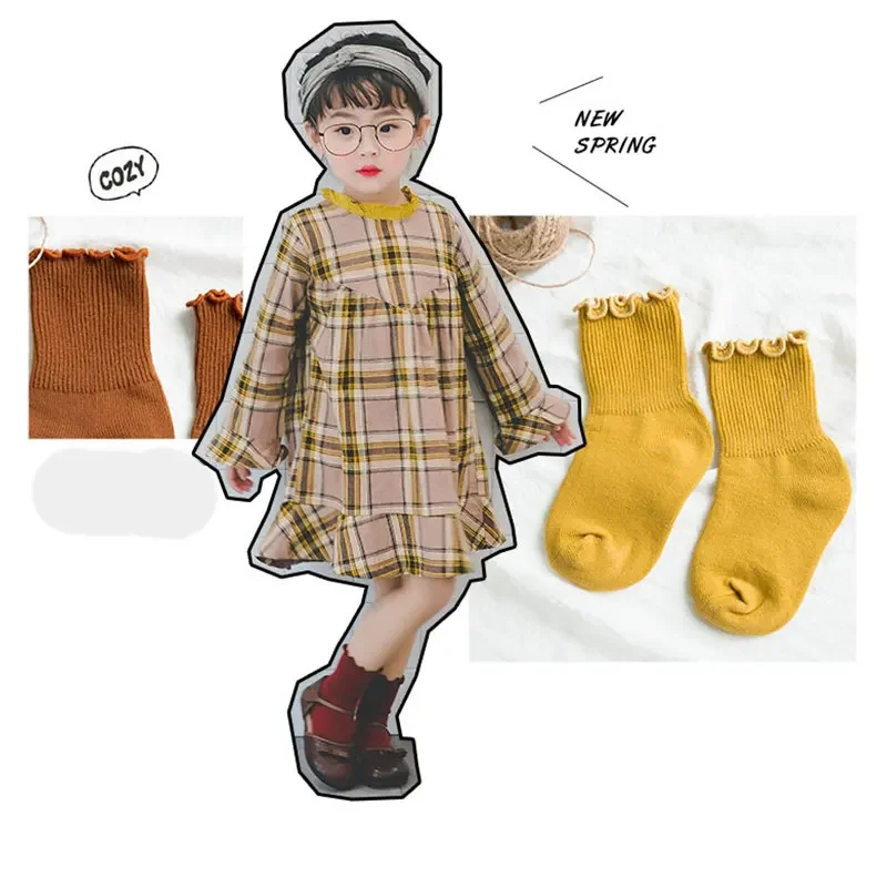 Baby Girls Boys Solid White Soft Cotton Socks Toddlers Kids Ruffle Princess Stockings for 1-10Y Newborn Children Infant