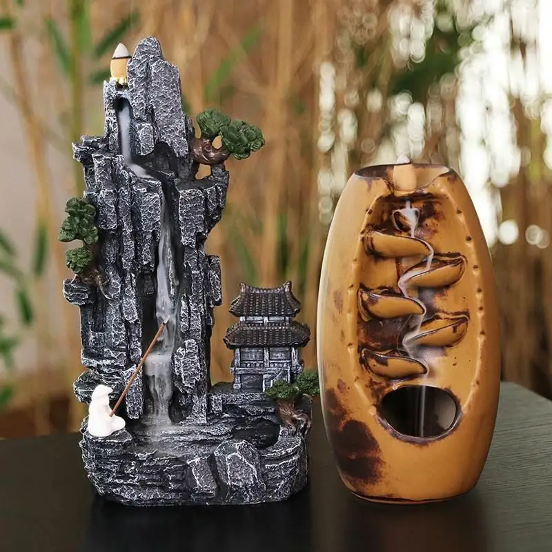 

Waterfall Agarwood Incense Burner Censer Puffs Smoke Fountain Vaporizer Statue Incense Burner Buddha Statue Quemador Home Decor