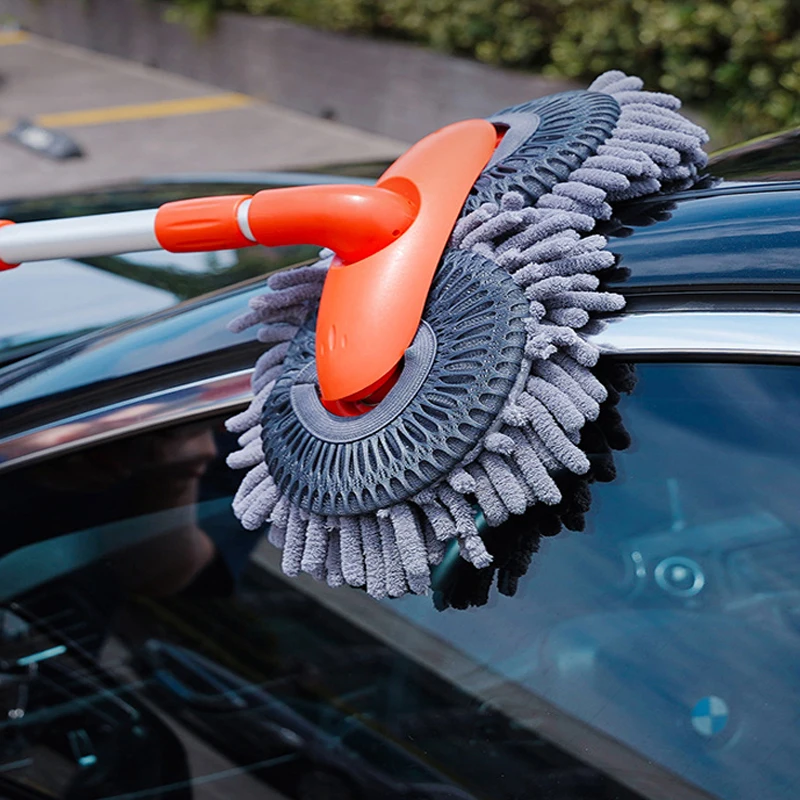 Double Brush Head Rotating Car Wash Mop Three-Section Telescopic Mop Roof Window Cleaning Maintenance Auto Supplies Accessories 5