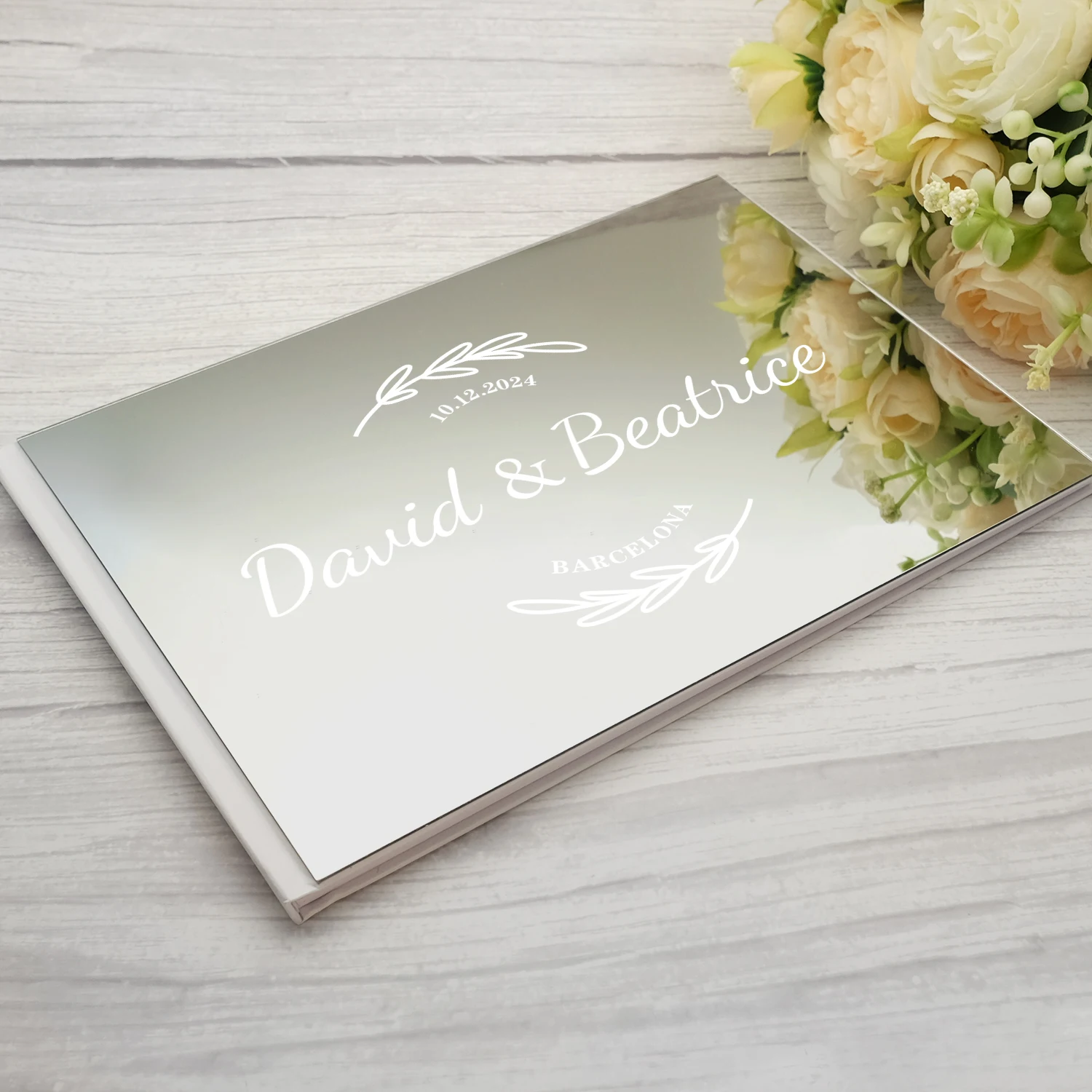 Personalized Wedding Signature Guestbook Acrylic Mirror Reception Book Engagement Rings Design Scrapbook Party Favors