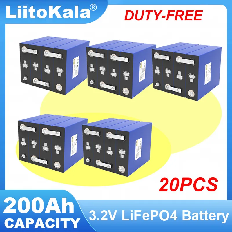 20X Liitokala 3.2V 200Ah Lifepo4 Batteria Al Litio Ferro Fosfato Batterie Per 12V 24V Inverter Camper Golf Cart Solar Tax Free