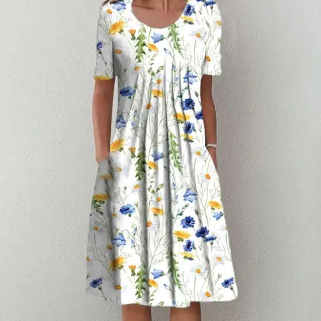 Popular Midi Dress Comfortable T-shirt Dress Waist Tight Fine Sewing Craft A-Line Pleated T-shirt Party Dress 5