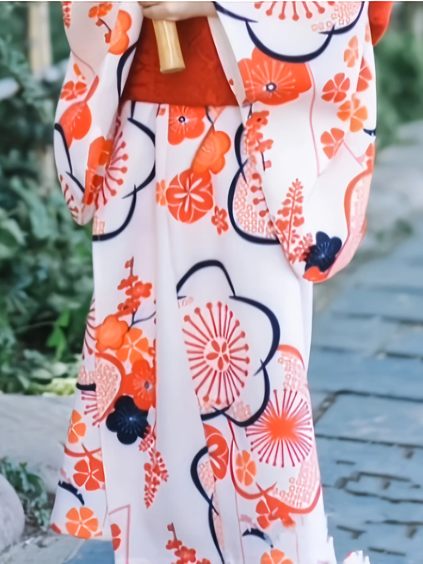 2pcs Children'S Baby White Kimono Orange Flowers Pattern Dress For Girls Shichi-Go-San Clothing Kimono