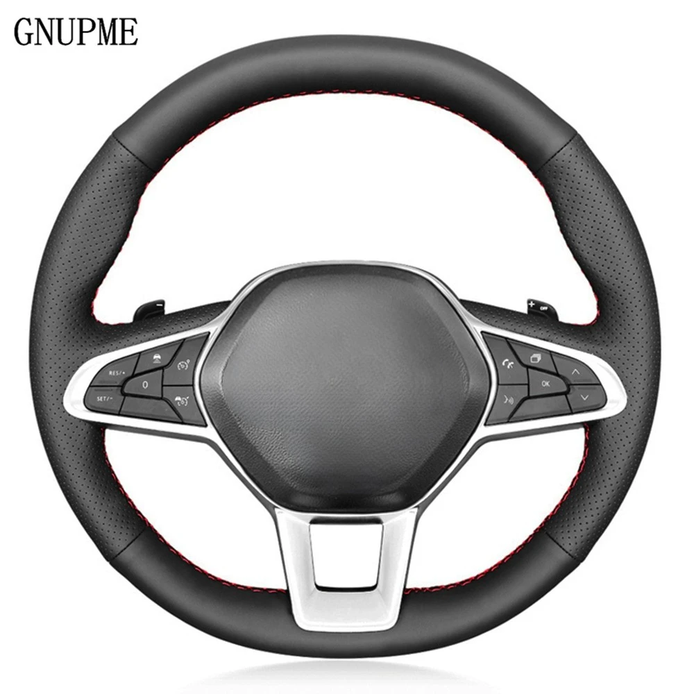 

DIY Hand-stitched Black Genuine Leather Car Steering Wheel Cover For Renault Clio 5 (V) 2019-2020 Zoe 2019-2020 Captur 2019-2020