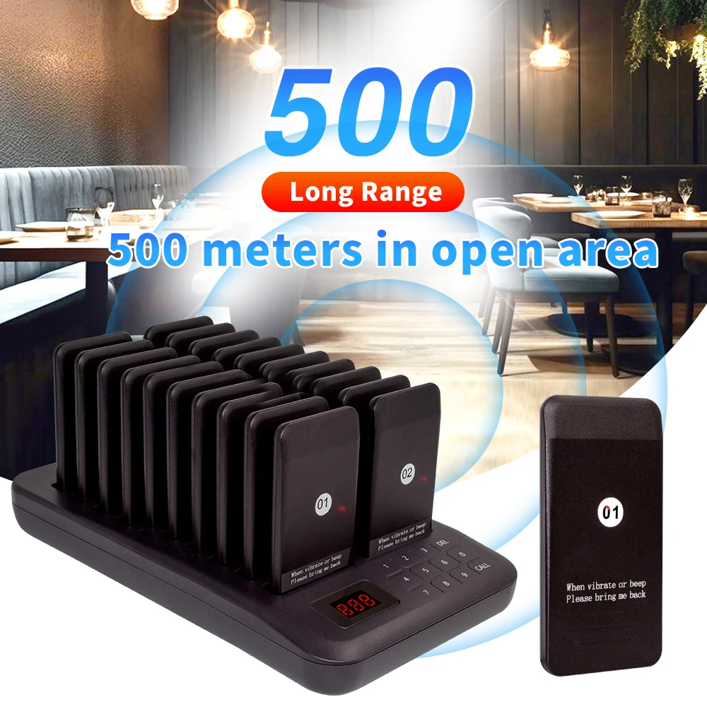 Wirelesslinkx 무선 레스토랑 부저 호출기 시스템, 커피 디저트 버거 샵, 푸드 코트, 트럭 클리닉, 플래시 진동 링