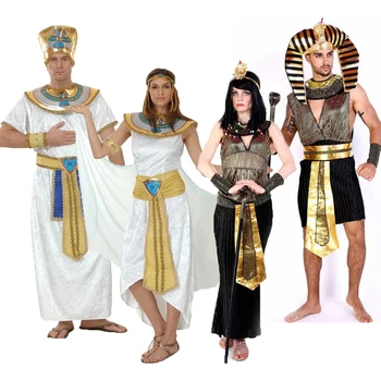 Umorden Halloween Costumes Ancient Egypt Egyptian Pharaoh King Empress Cleopatra Queen Costume Cosplay Clothing for Men Women