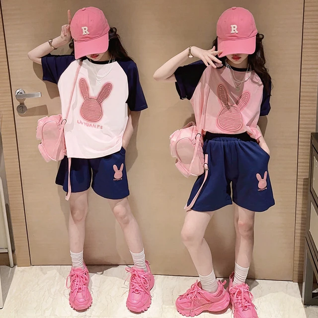 Summer black white Color matching teen Girls Clothes Set 8 10 12 14  Streetwear 2pcs Zipper Short Sleeve Tops+Shorts Girl Outfits - AliExpress