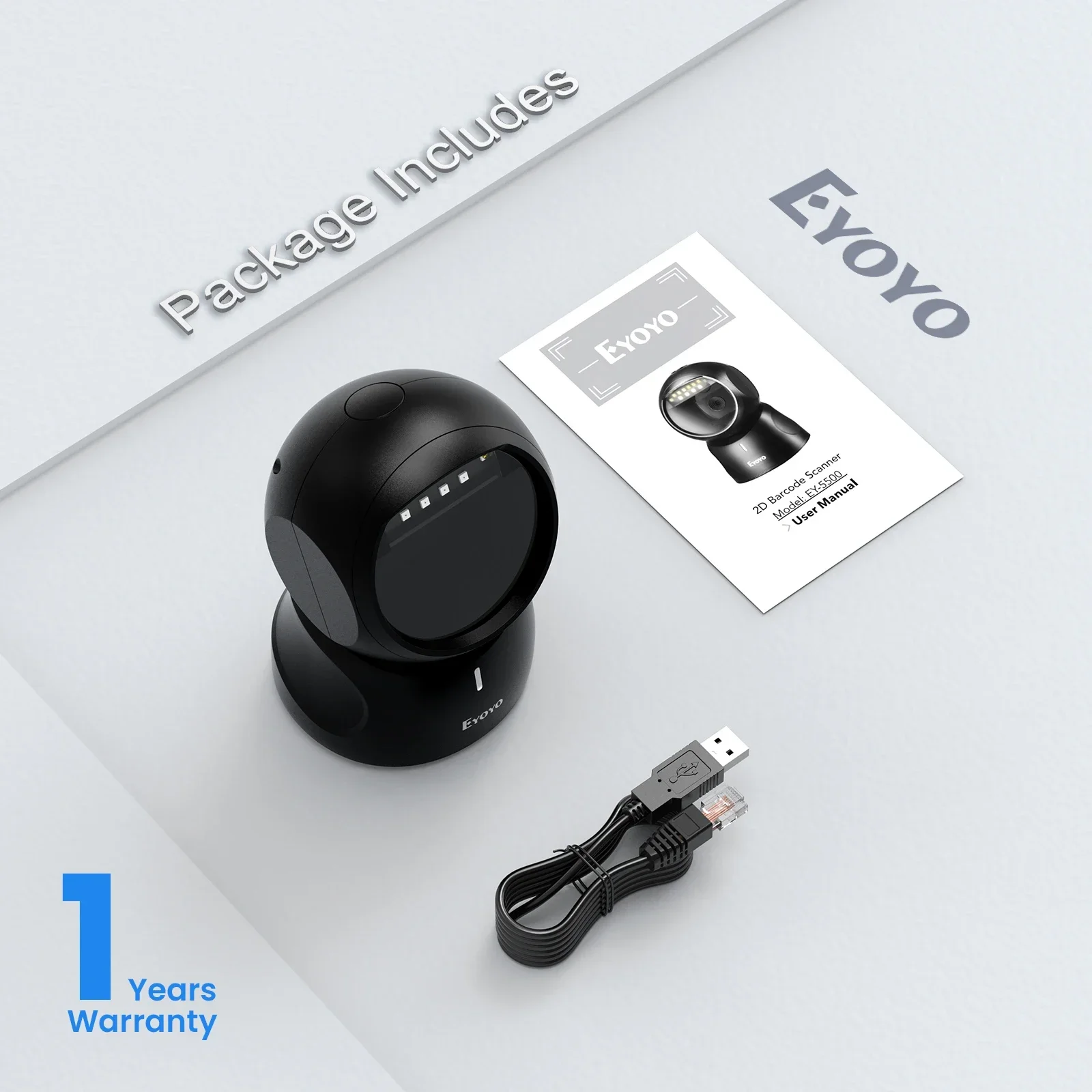 Eyoyo 2D Barcode Scanner QR Code Scanner Automatic Sensing Scanning Omnidirectional Hands-Free Barcode Reader QR Screen barcode scanner