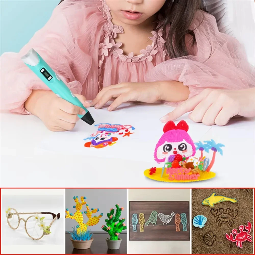 베이스가 있는 전자식 3D 프린팅 펜, USB Type-C 9M PLA 소모품 고온 3D 드로잉 도구 크리스마스 및 생일 선물