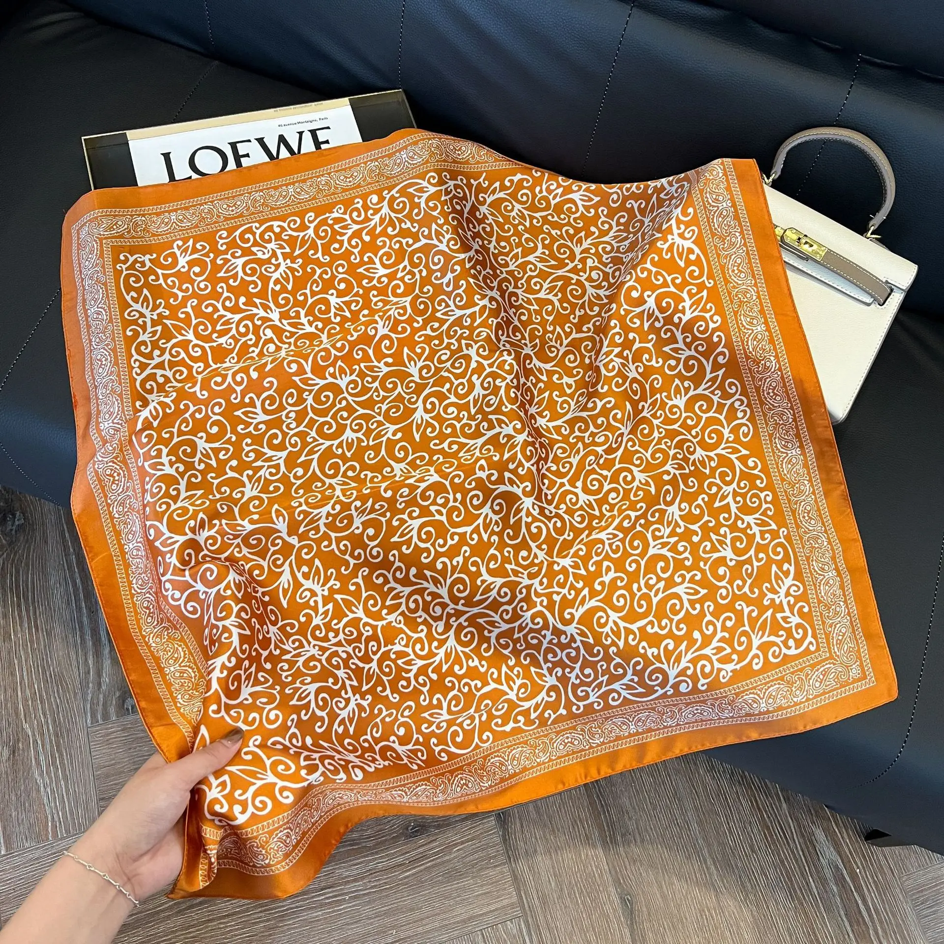 Luxus Quadrat Schal 70 cm Cashew Blume Drucken Seide Frauen Schal Halstuch Krawatte Tasche Band Hijab Bandana Dame Neck Schals geschenk – Detail 4