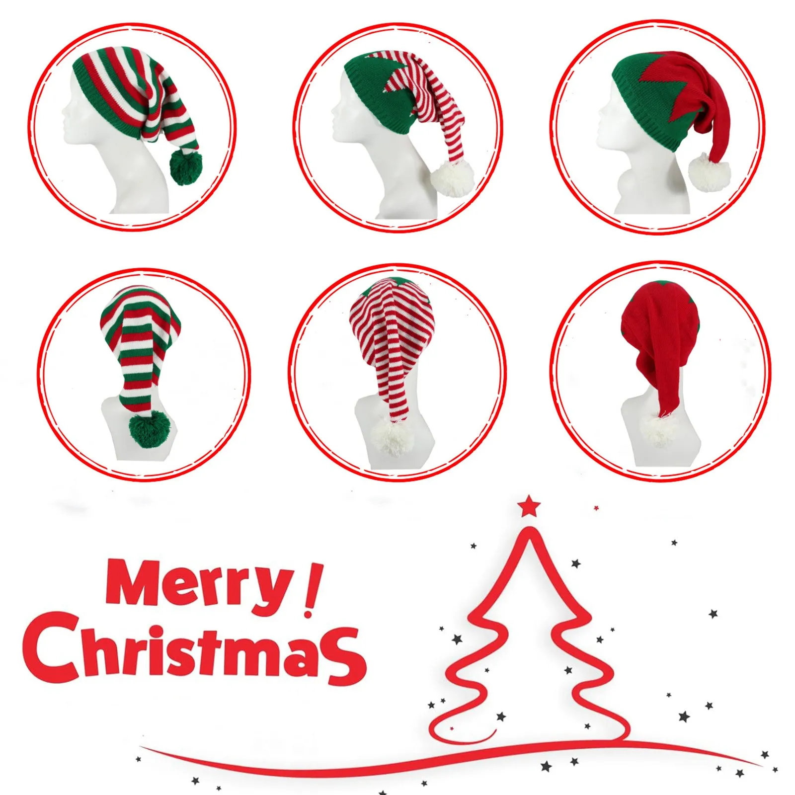Christmas Elf Santa Beanie - Knitted Red Green Striped Hat
