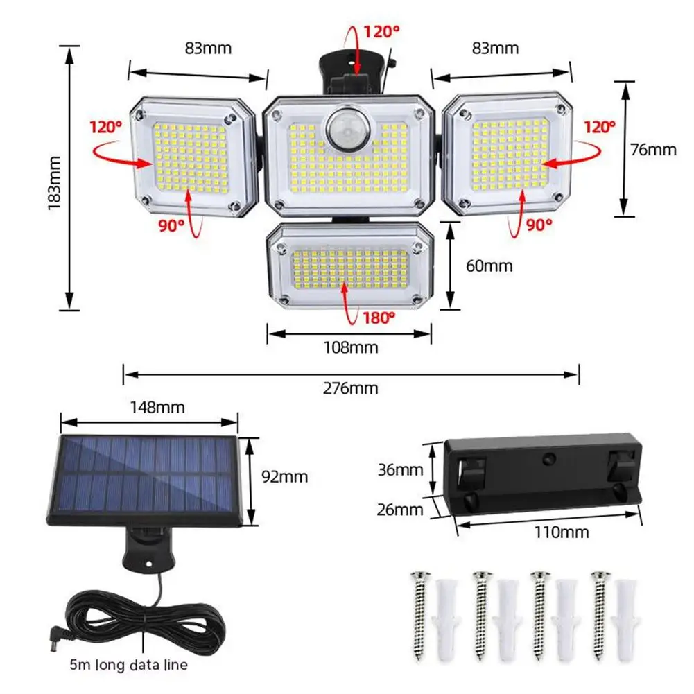 333 Led Solar Lights Street Lamp Outdoor Motion Sensor Human Induction Adjustable Head Ip65 Waterproof Solar Power Wall Lamp