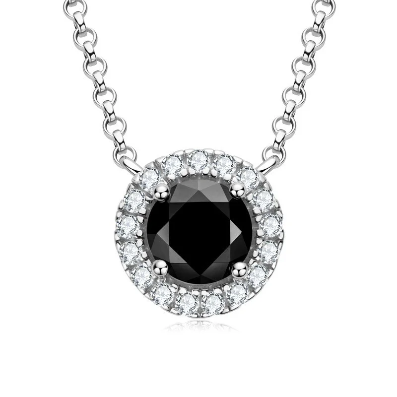 

PMO-042 Lefei Fashion Trendy Diamondset Luxury Classic 1ct Black Moissanite Round Necklace Women S925 Silver Party Jewelry Gifts