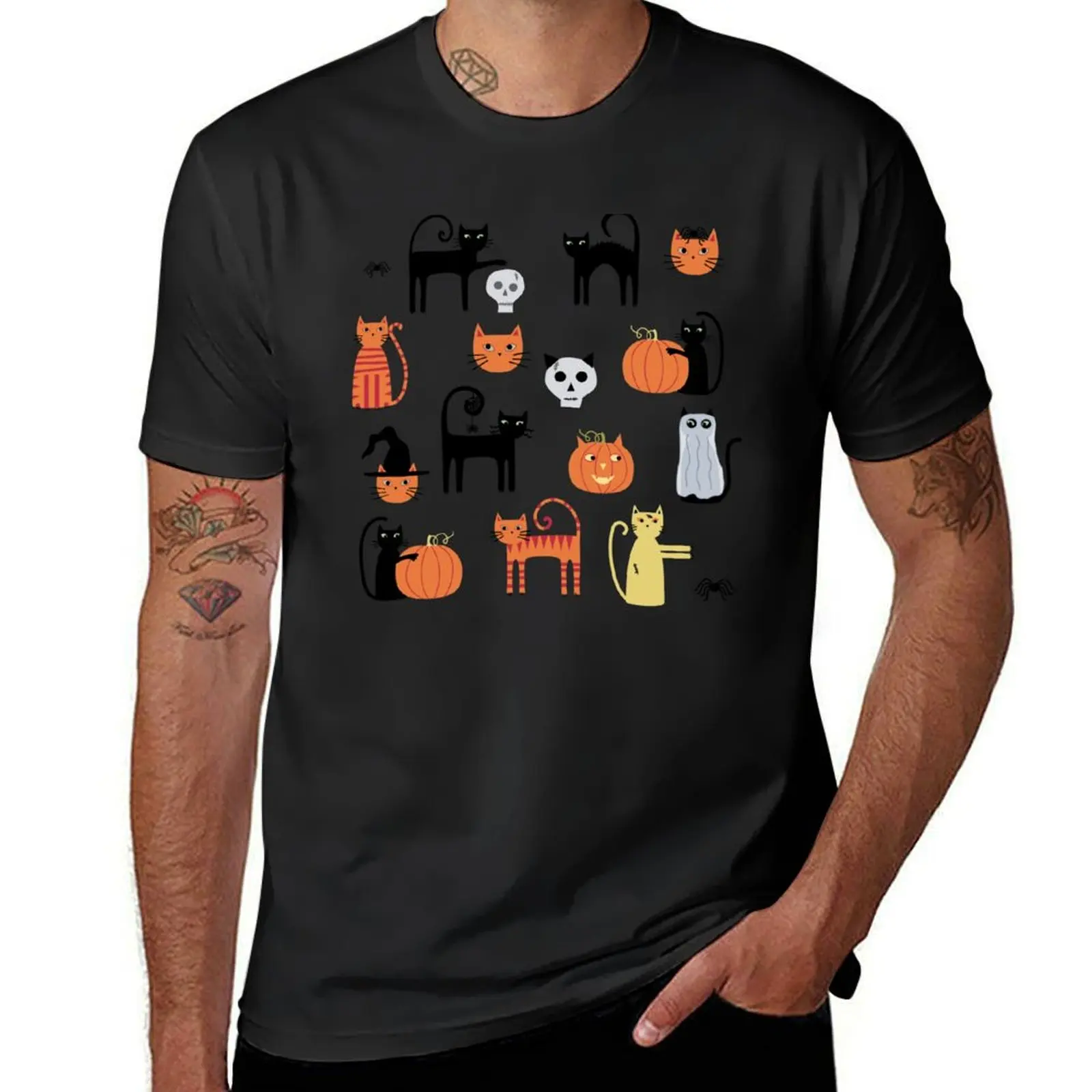 

Halloween Cats and Pumpkins T-Shirt aesthetic clothes Blouse heavyweight t shirts for men