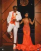 Handsome Orange White Mens Suit Shawl Lapel Wedding Tuxedos Three Pieces Groom Wear Buttons Formal Prom Evening Blazers with Ves 2