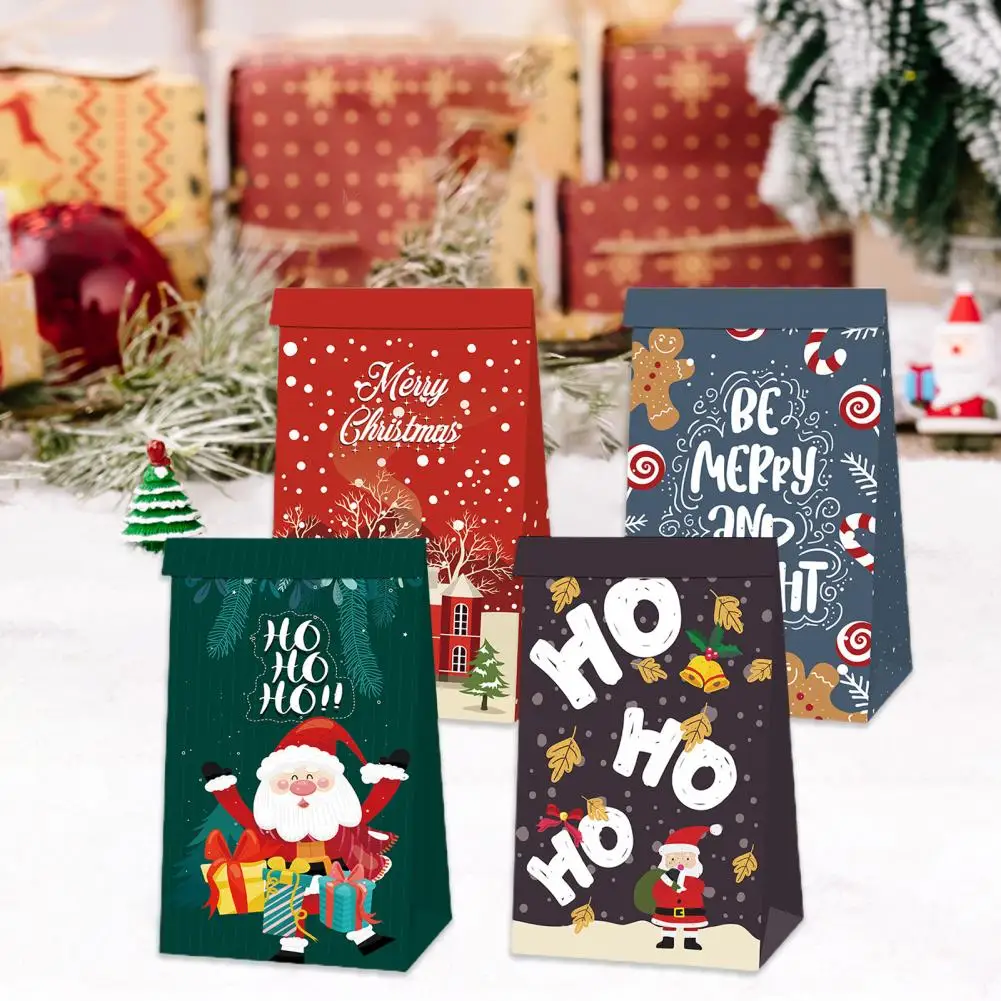

Xmas Tree Gift Bag Reusable Christmas Gift Bags Festive Santa Snowman Tree Patterns for Treats Candy Party Favors 12 Pack