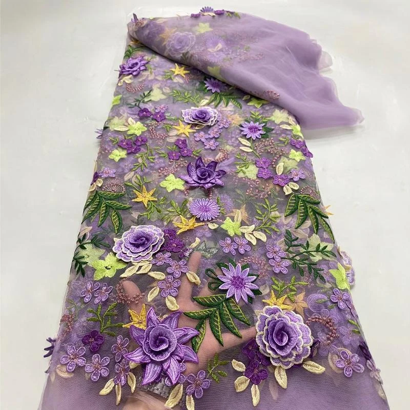 90x130cm Weicher, bestickter 3D-Applikations-Mesh-Spitzenstoff für Hochzeits- und Abendkleider, floraler Tüll-Mesh-Stoff, Nähmaterial – Detail 8