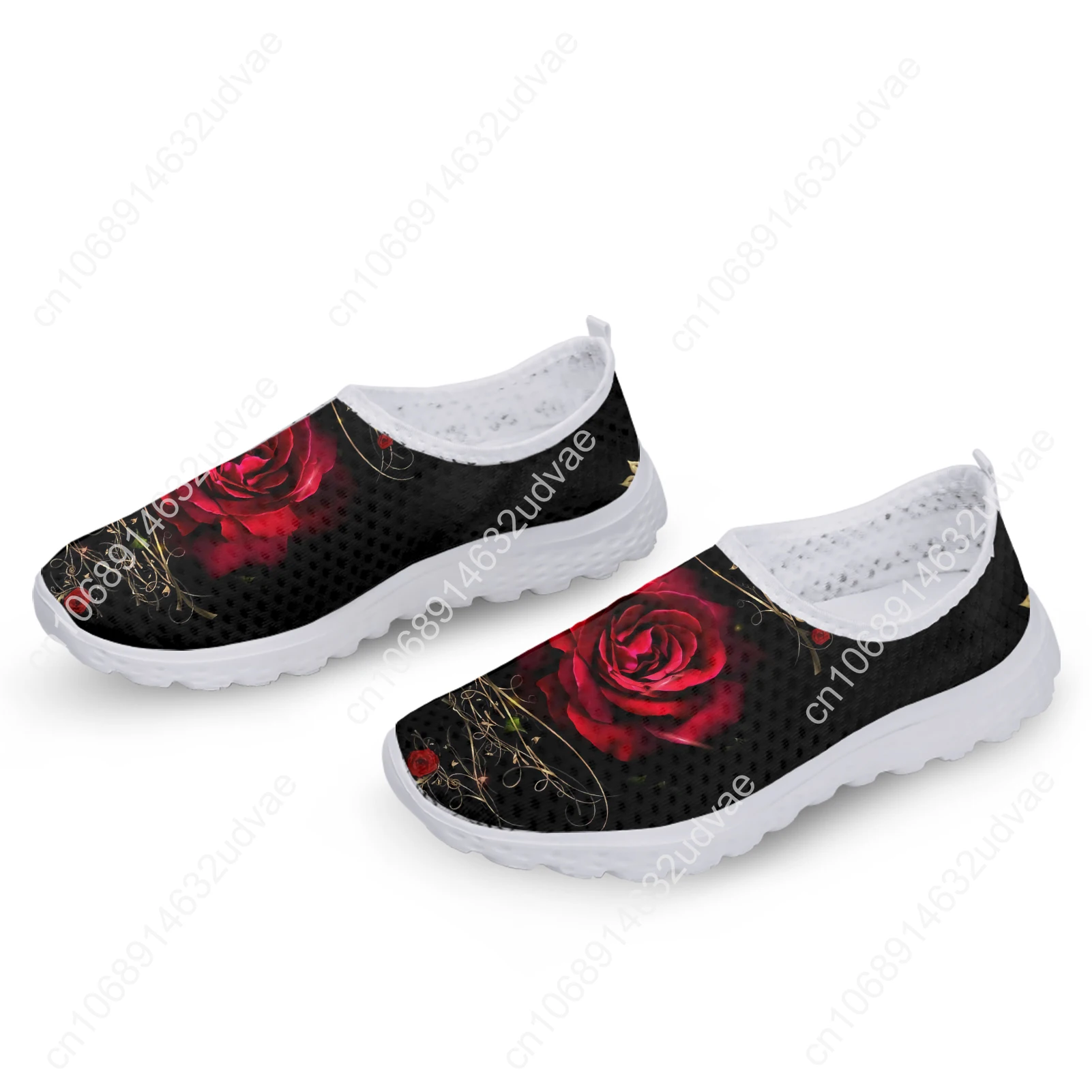 Luxury Brand Art Rose Flower Printed Girls Mesh Sneakers Summer Soft Slip-on Flat Shoes Breathable Beach Loafers Hot