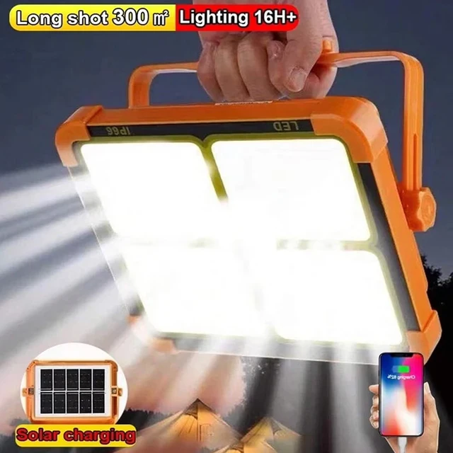 Lampe de Camping portative solaire avec support, lampe rechargeable par batterie, projecteurs LED sans fil pour le travail, panne de courant d'urgence 1