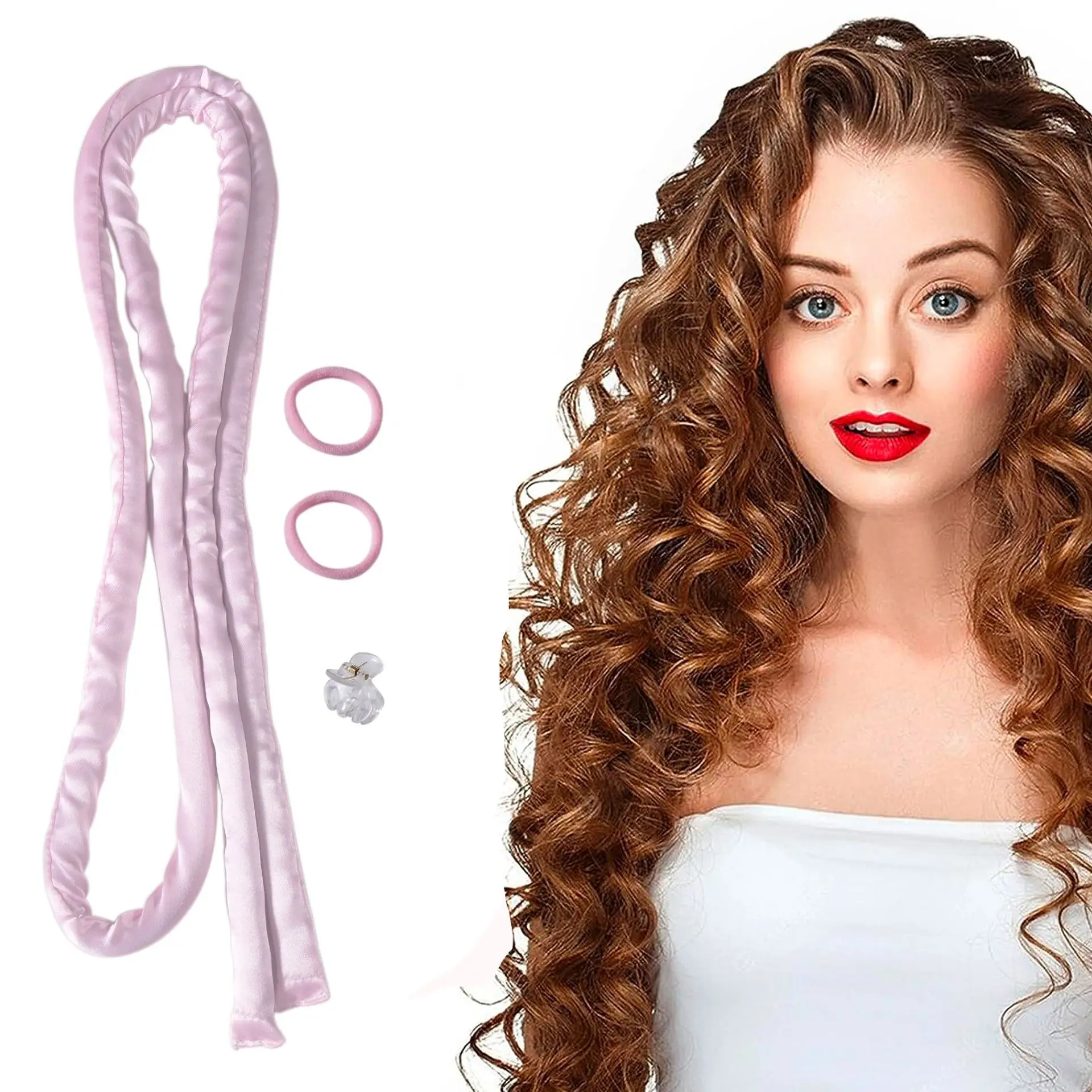 4pcs Satin Heatless Curling Set Extra Long Heatless Velour Curling Rod Headband No Heat Soft Cotton Ribbon Kit