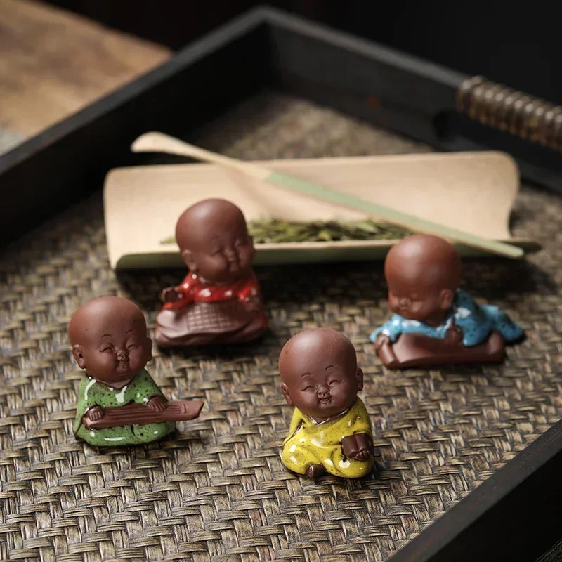 Purple Clay Tea Pet Ornament Buddha Monk Figurine Handmade Sculpture Tea Set Decor Garden Bonsai Art