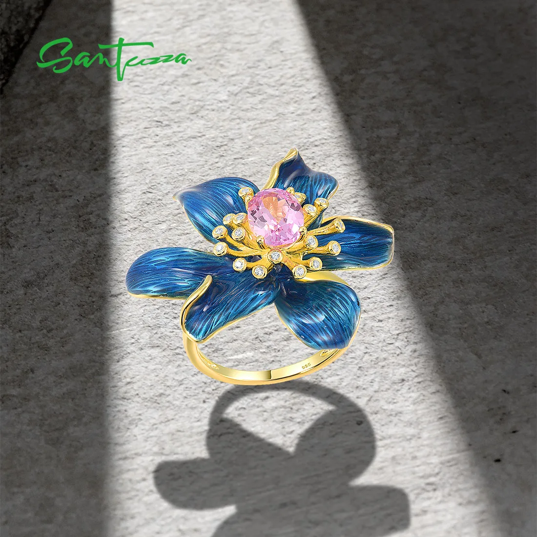 Santuzza Sterling Silver Gemstone Enamel Flower Earrings For Women, Metal, Cubic Zirconia