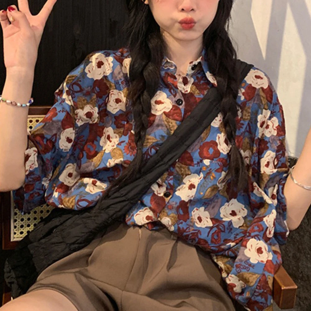 

Daily Shirt Female Printed Retro Short Sleeves Summer Women Breathable Casual Comfortable Hong Kong Style Daily
