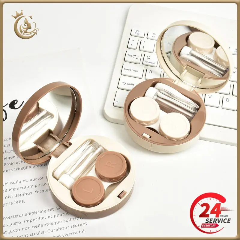 

Ins Round Contact Lens Cases For Men Women Portable Integrated Sleeve Clamp Contact Lens Matching Box With Mirror Container