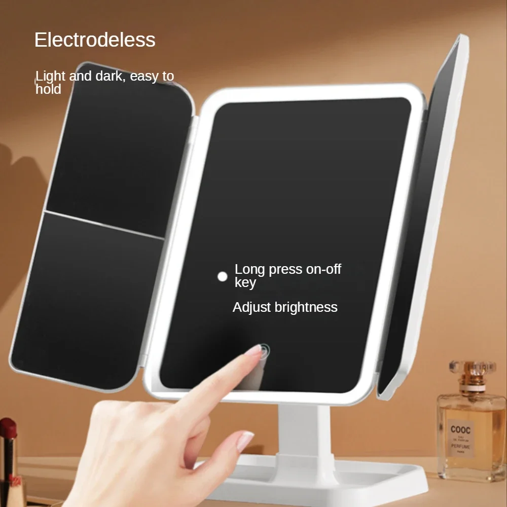 Makeup Mirror Touch Screen Vanity Mirror with LED Brightness Adjustable Portable Folding USB Rechargeable Lighted Makeup