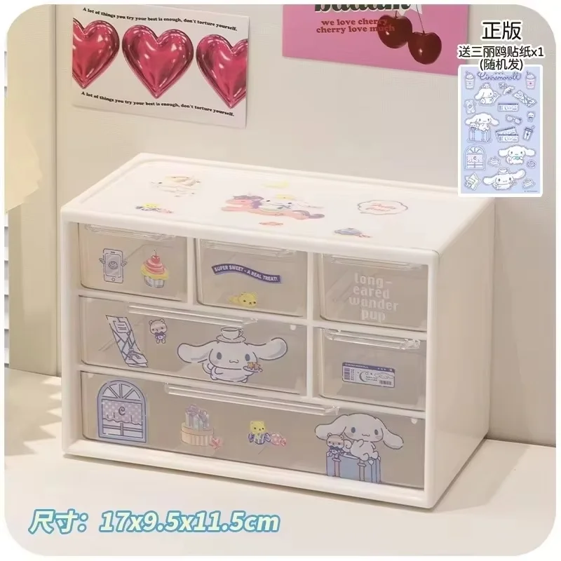 Sanrio Six Square Grid Storage Box Drawer Transparent Desktop Kuromi Melody Cinnamoroll Pochacco Pompurin Stationery Storage ﻿