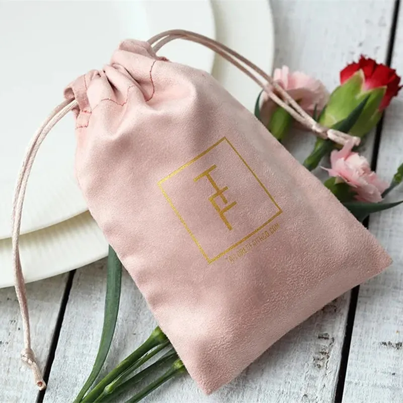 100 personalized logo print drawstring bags Flannel navy blue jewelry bag custom drawstring pouches product packaging bags